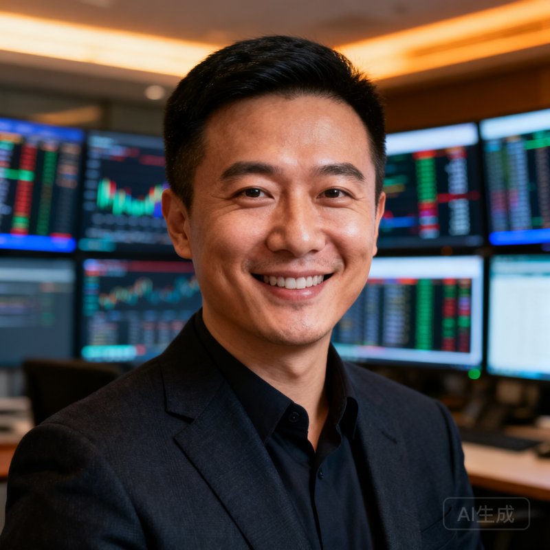 球探体育创始人陈志远的正面半身照，他穿着深色西装面带微笑，背景是充满数据屏幕的办公室